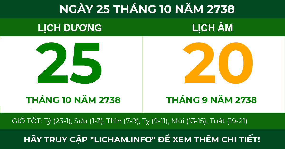 lịch âm ngày 25 tháng 10 năm 2738
