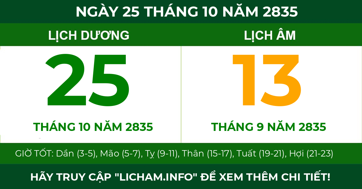 lịch âm ngày 25 tháng 10 năm 2835