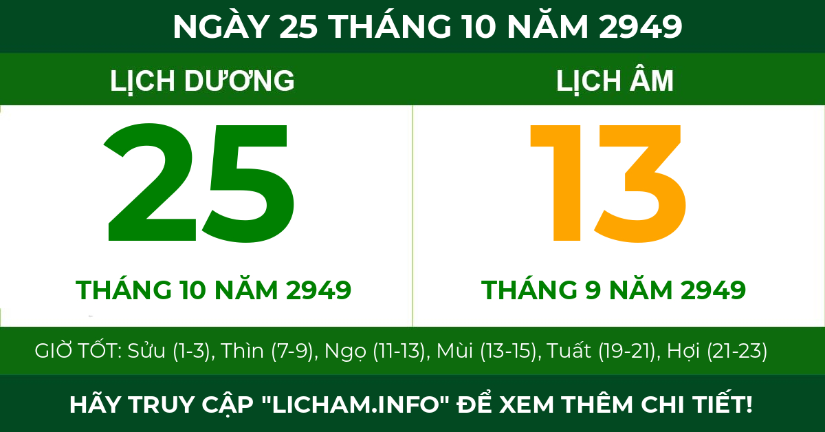 lịch âm ngày 25 tháng 10 năm 2949