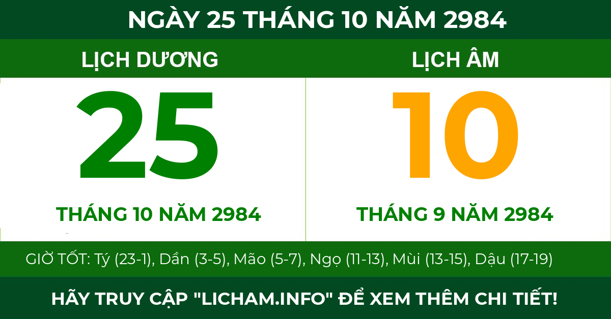 lịch âm ngày 25 tháng 10 năm 2984