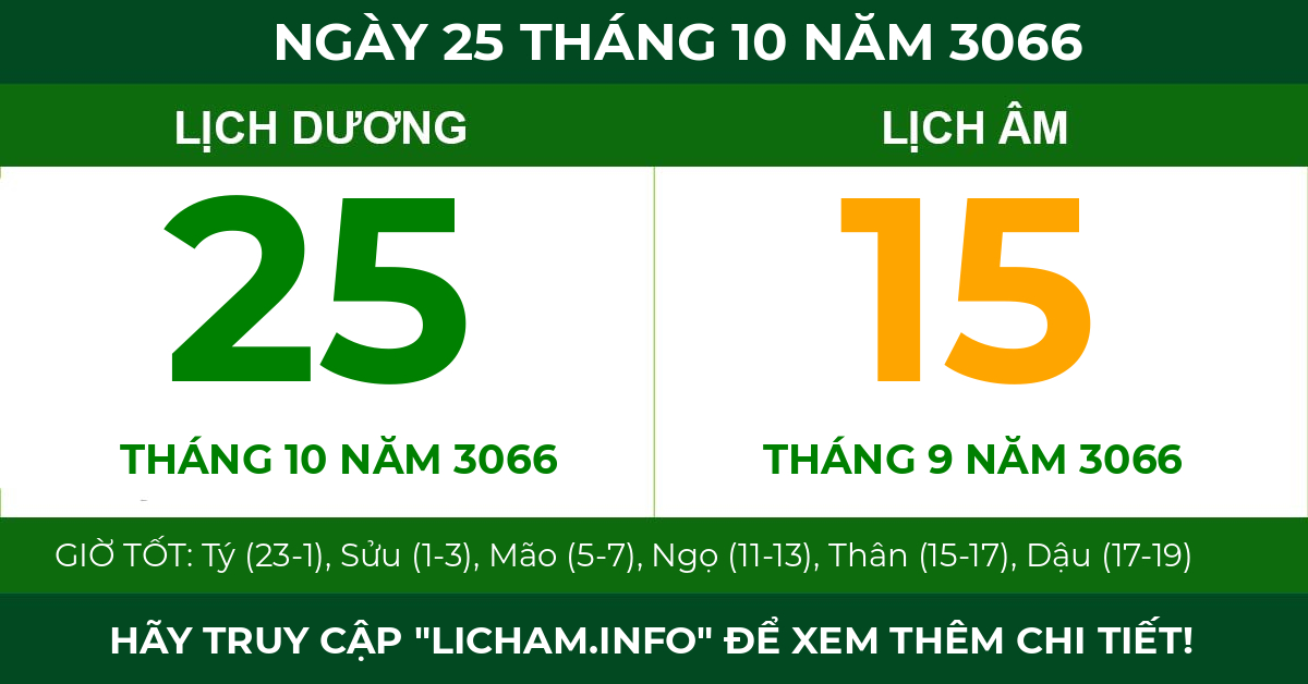 lịch âm ngày 25 tháng 10 năm 3066