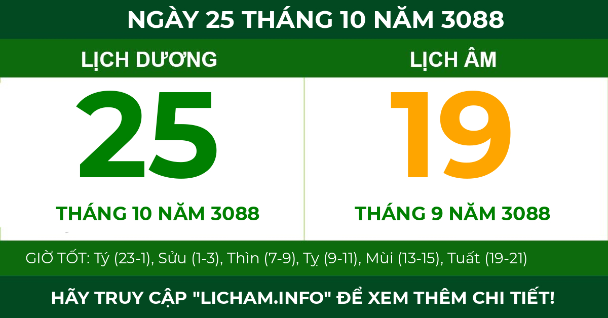 lịch âm ngày 25 tháng 10 năm 3088