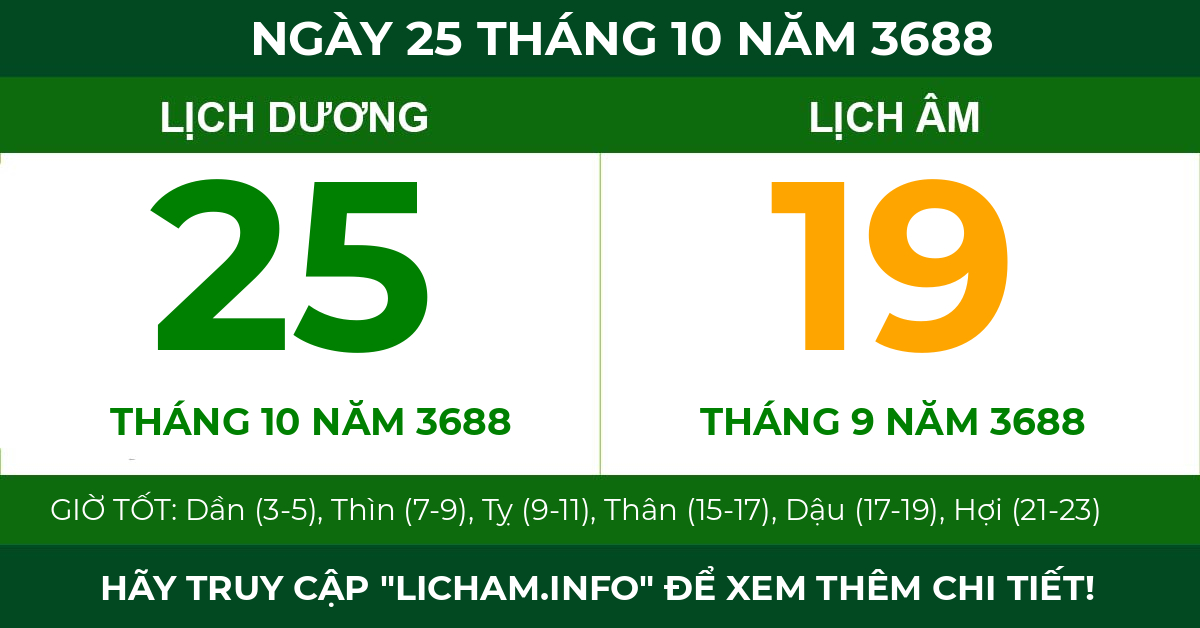 lịch âm ngày 25 tháng 10 năm 3688