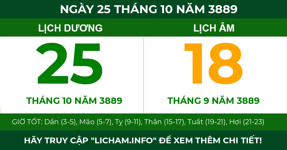 lịch âm ngày 25 tháng 10 năm 3889