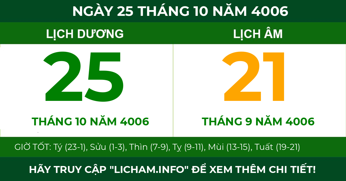 lịch âm ngày 25 tháng 10 năm 4006