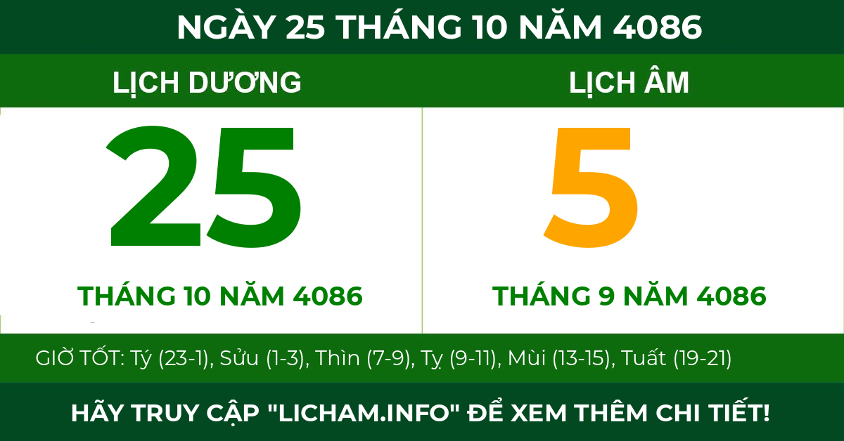lịch âm ngày 25 tháng 10 năm 4086
