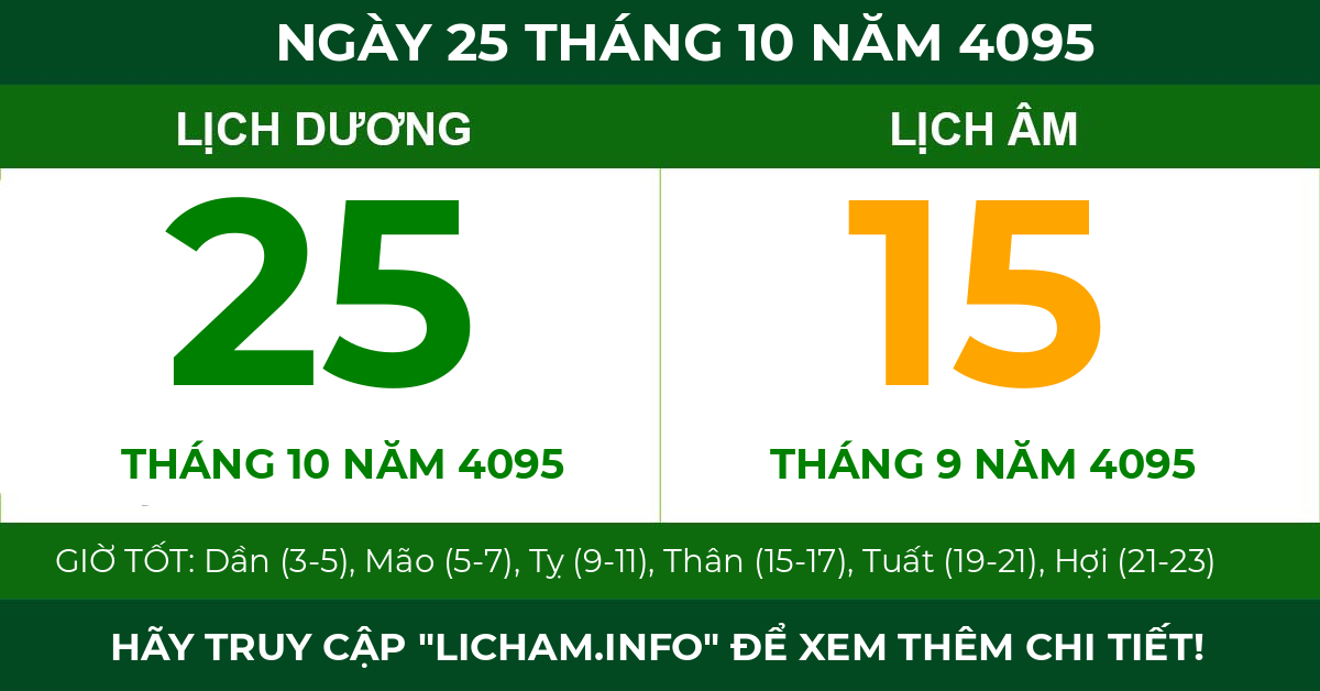 lịch âm ngày 25 tháng 10 năm 4095