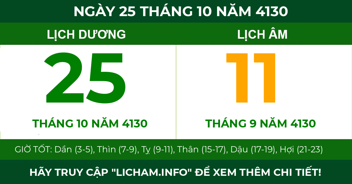 lịch âm ngày 25 tháng 10 năm 4130