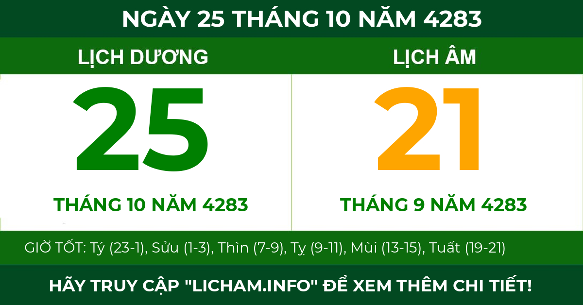 lịch âm ngày 25 tháng 10 năm 4283