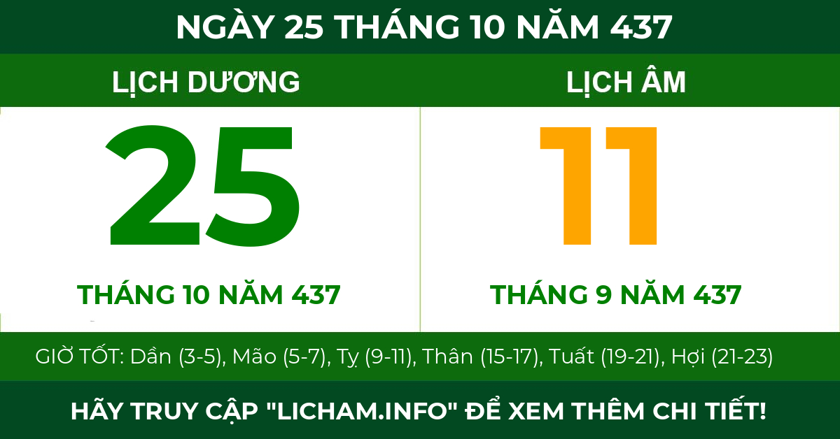 lịch âm ngày 25 tháng 10 năm 437