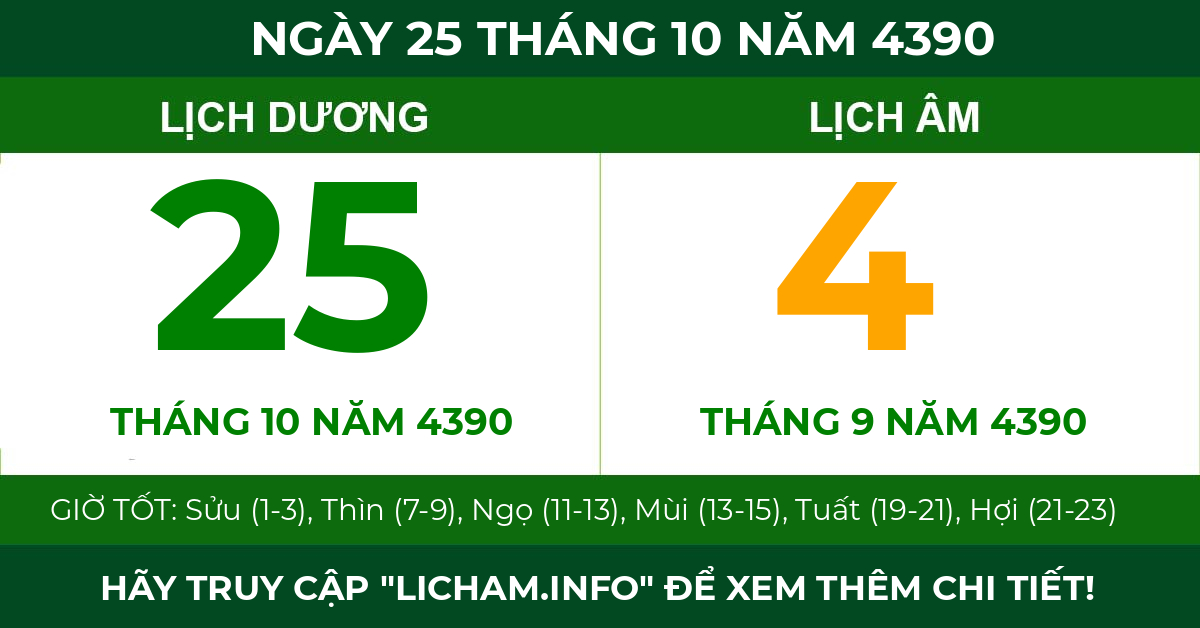 lịch âm ngày 25 tháng 10 năm 4390