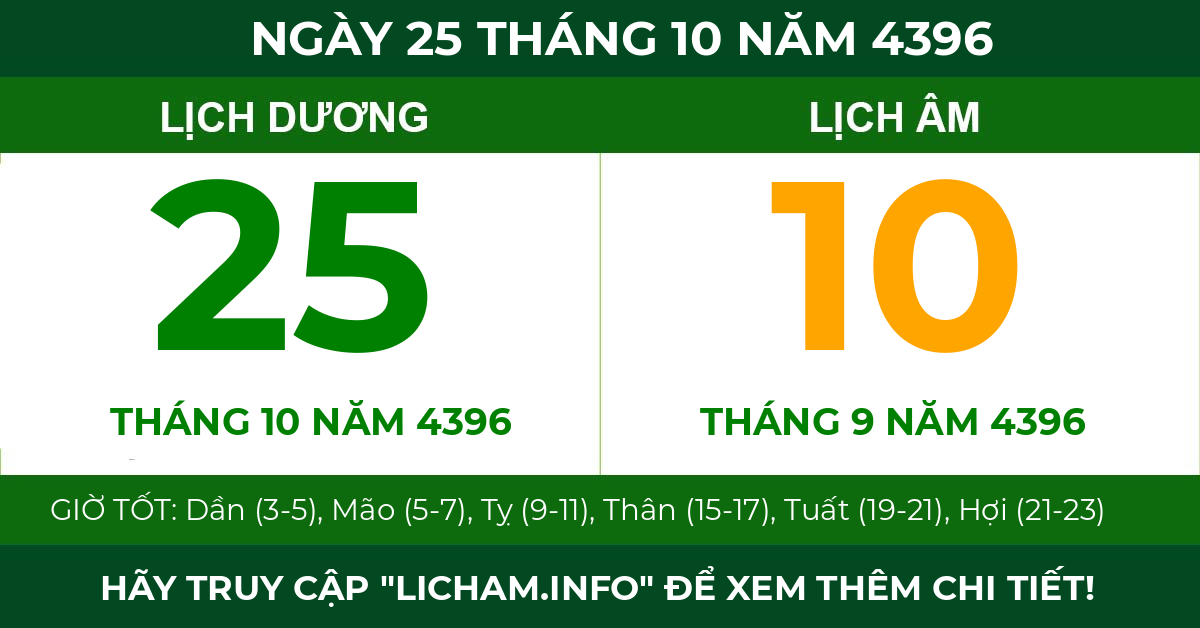 lịch âm ngày 25 tháng 10 năm 4396