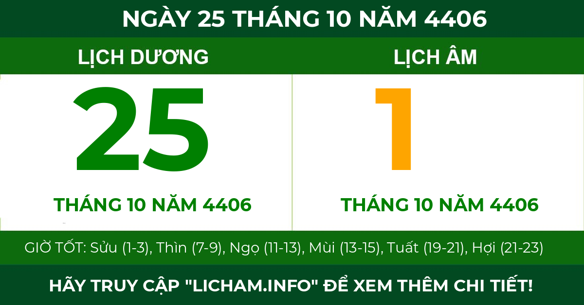 lịch âm ngày 25 tháng 10 năm 4406