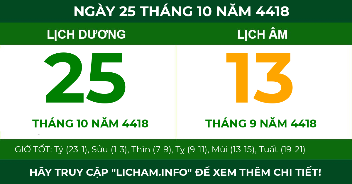 lịch âm ngày 25 tháng 10 năm 4418