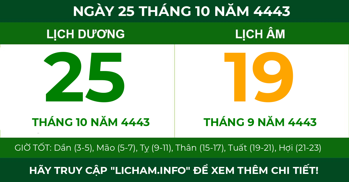 lịch âm ngày 25 tháng 10 năm 4443