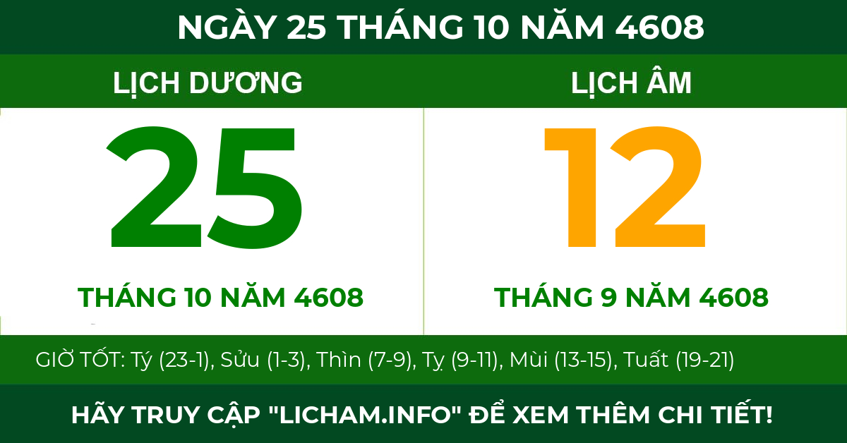 lịch âm ngày 25 tháng 10 năm 4608