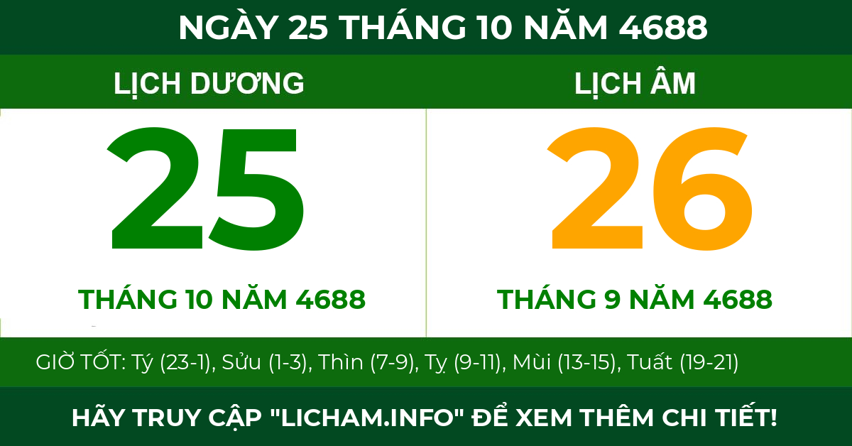 lịch âm ngày 25 tháng 10 năm 4688