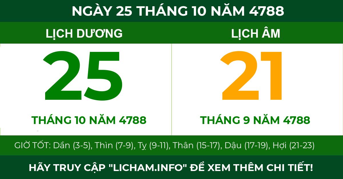 lịch âm ngày 25 tháng 10 năm 4788