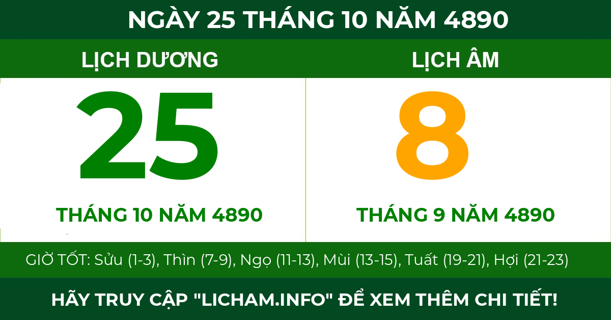 lịch âm ngày 25 tháng 10 năm 4890