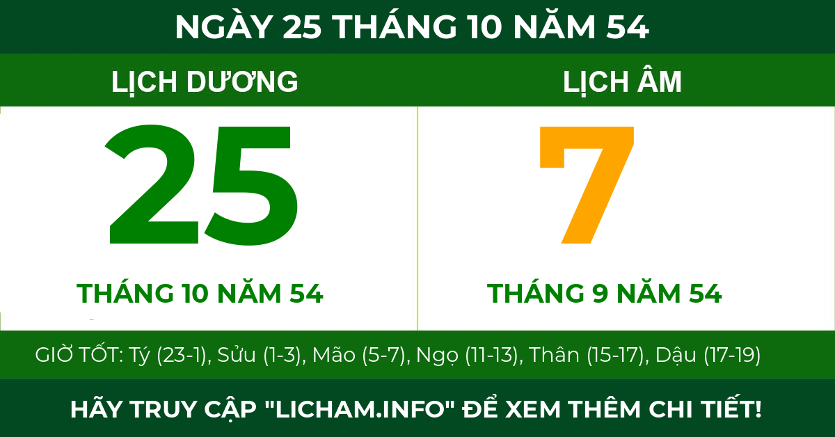 lịch âm ngày 25 tháng 10 năm 54