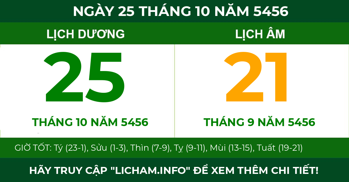 lịch âm ngày 25 tháng 10 năm 5456
