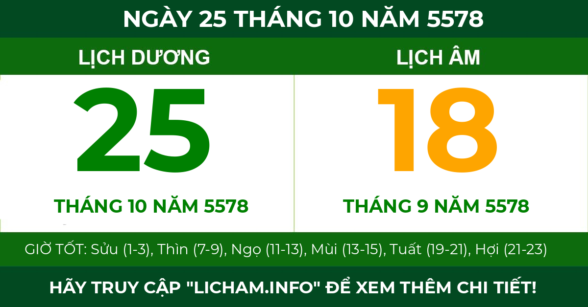 lịch âm ngày 25 tháng 10 năm 5578