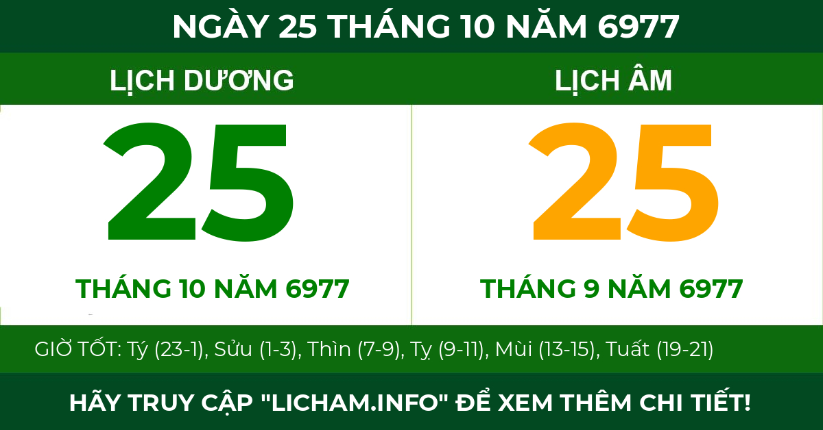 lịch âm ngày 25 tháng 10 năm 6977