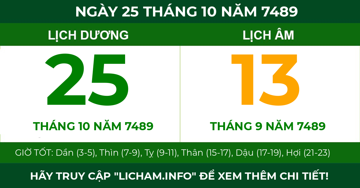 lịch âm ngày 25 tháng 10 năm 7489