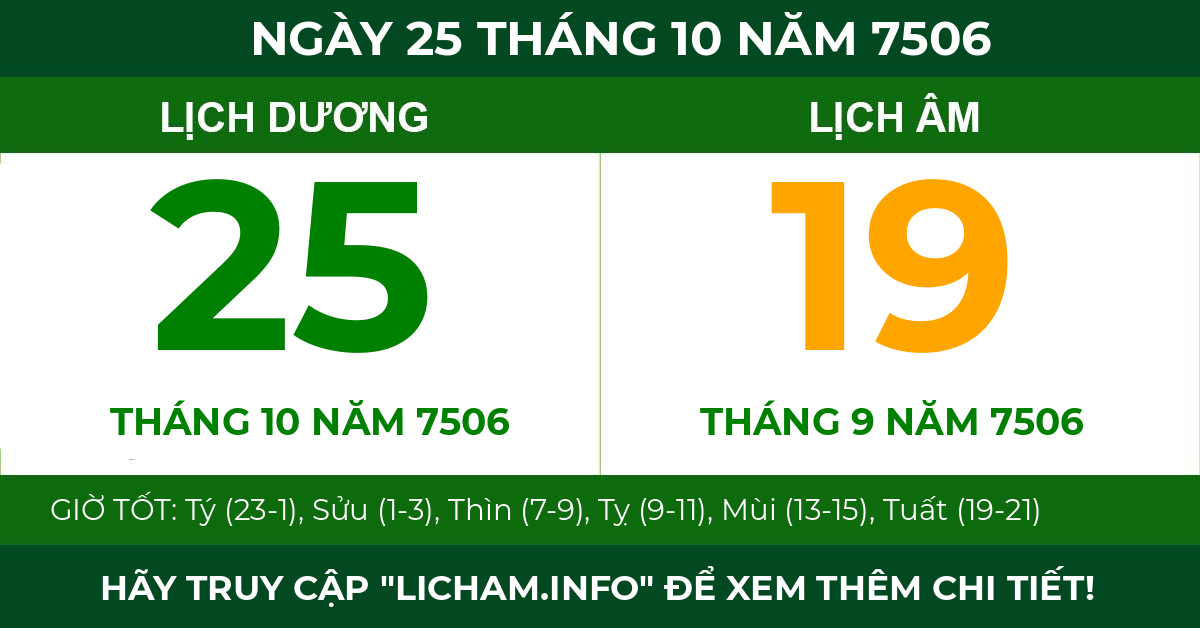 lịch âm ngày 25 tháng 10 năm 7506
