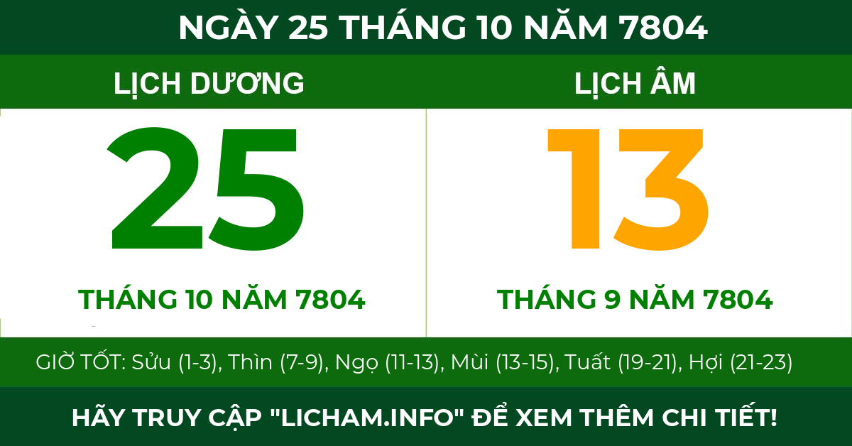 lịch âm ngày 25 tháng 10 năm 7804