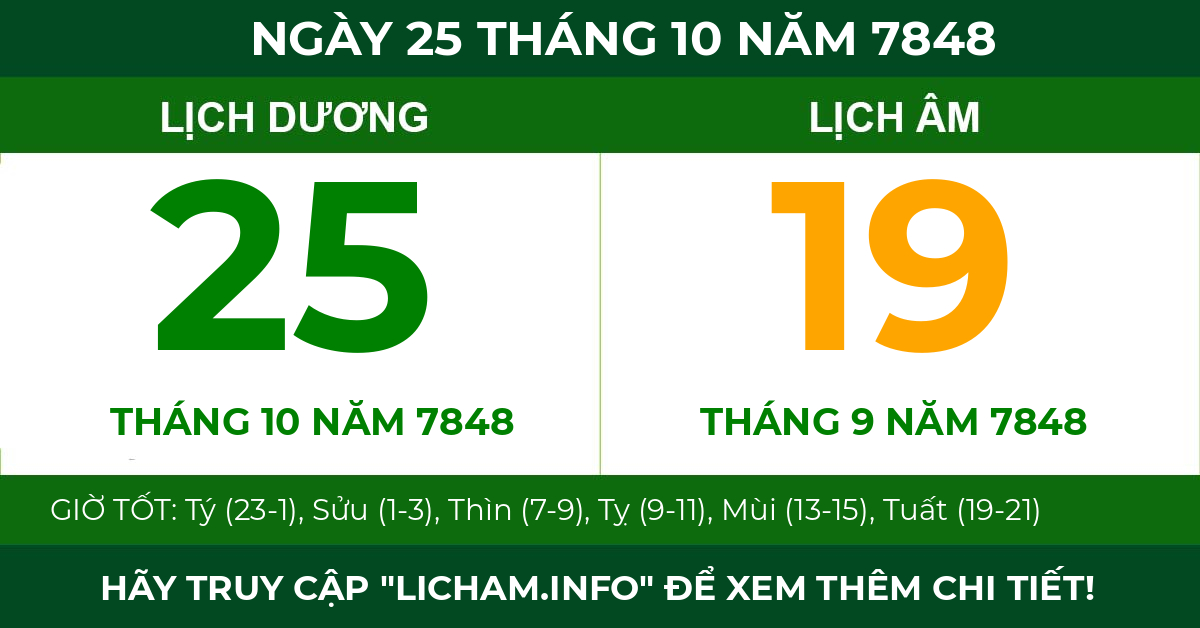 lịch âm ngày 25 tháng 10 năm 7848