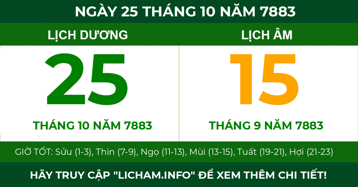 lịch âm ngày 25 tháng 10 năm 7883