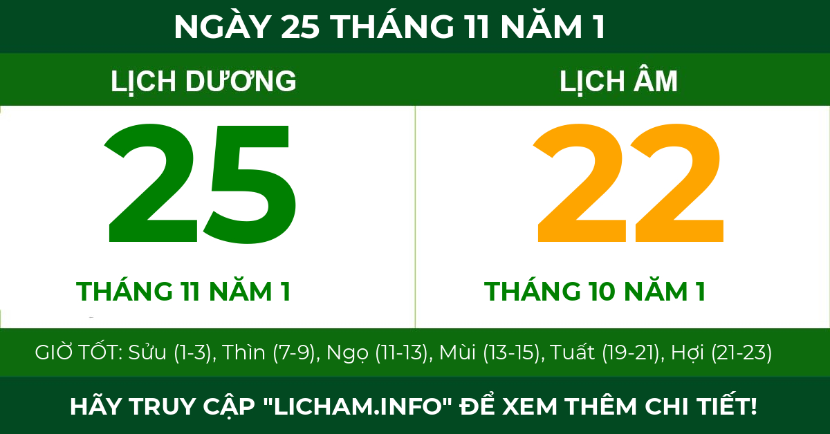 lịch âm ngày 25 tháng 11 năm 1