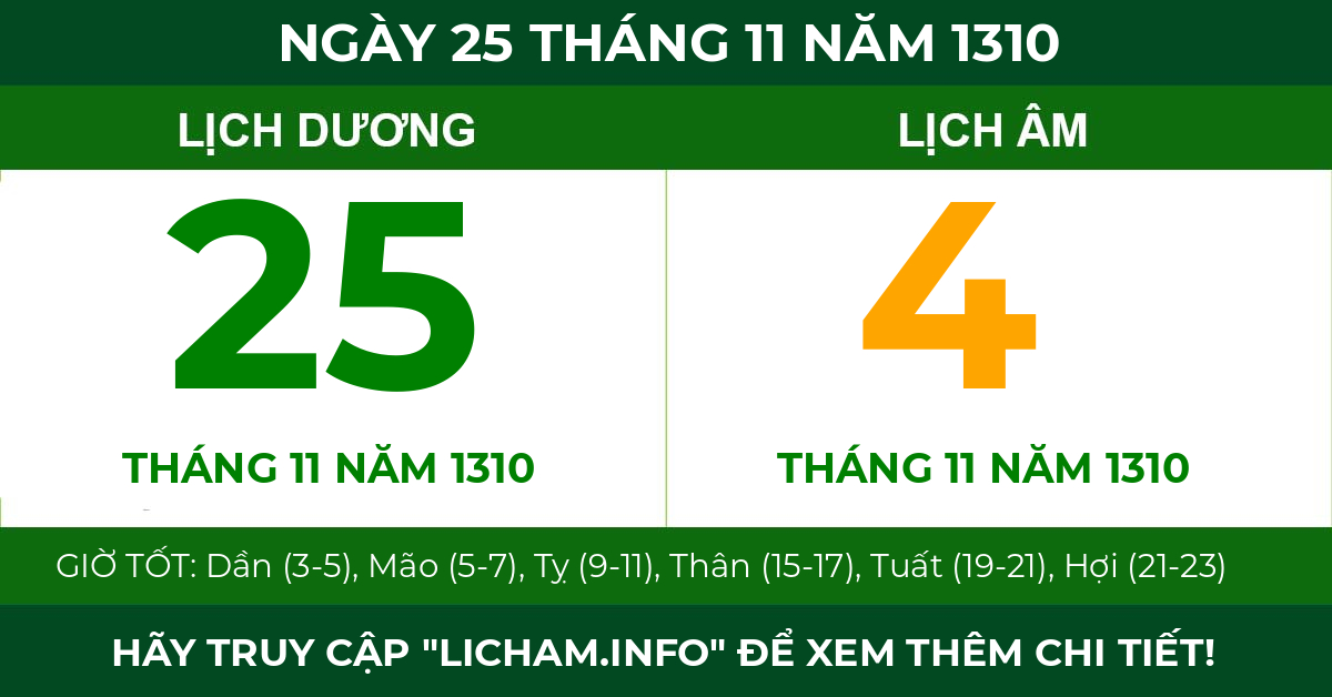lịch âm ngày 25 tháng 11 năm 1310