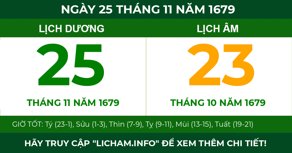 lịch âm ngày 25 tháng 11 năm 1679