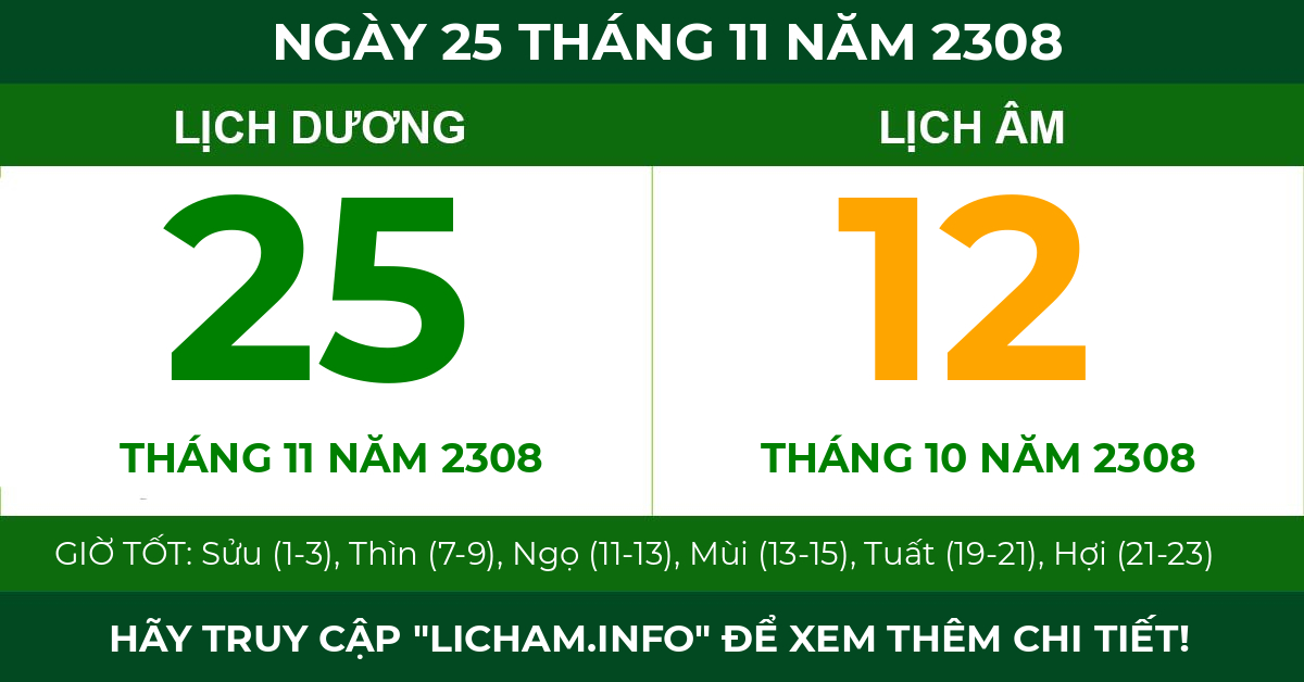 lịch âm ngày 25 tháng 11 năm 2308