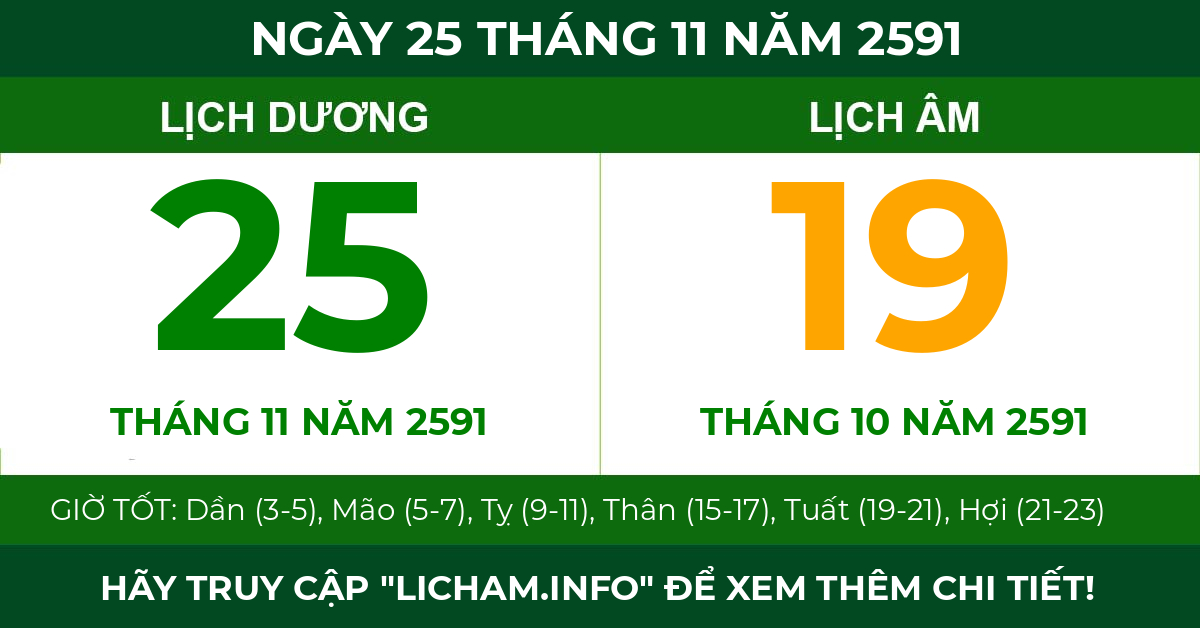 lịch âm ngày 25 tháng 11 năm 2591