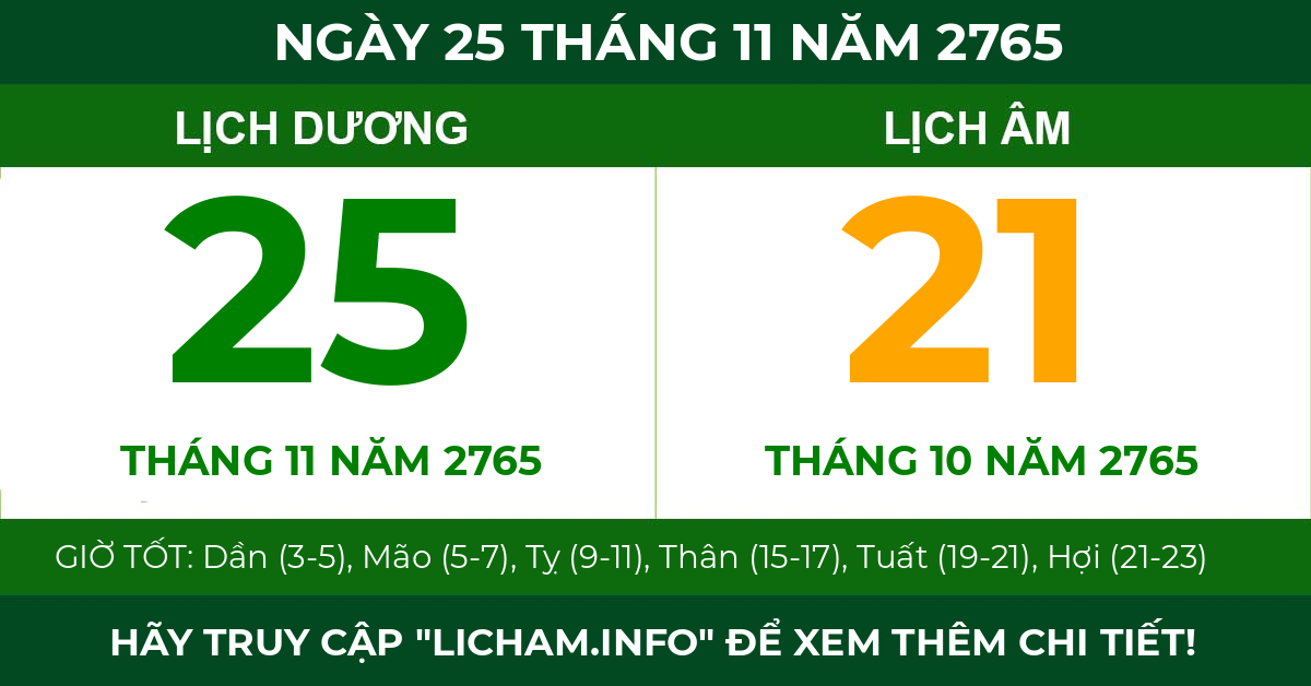 lịch âm ngày 25 tháng 11 năm 2765