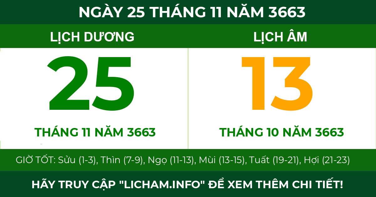 lịch âm ngày 25 tháng 11 năm 3663