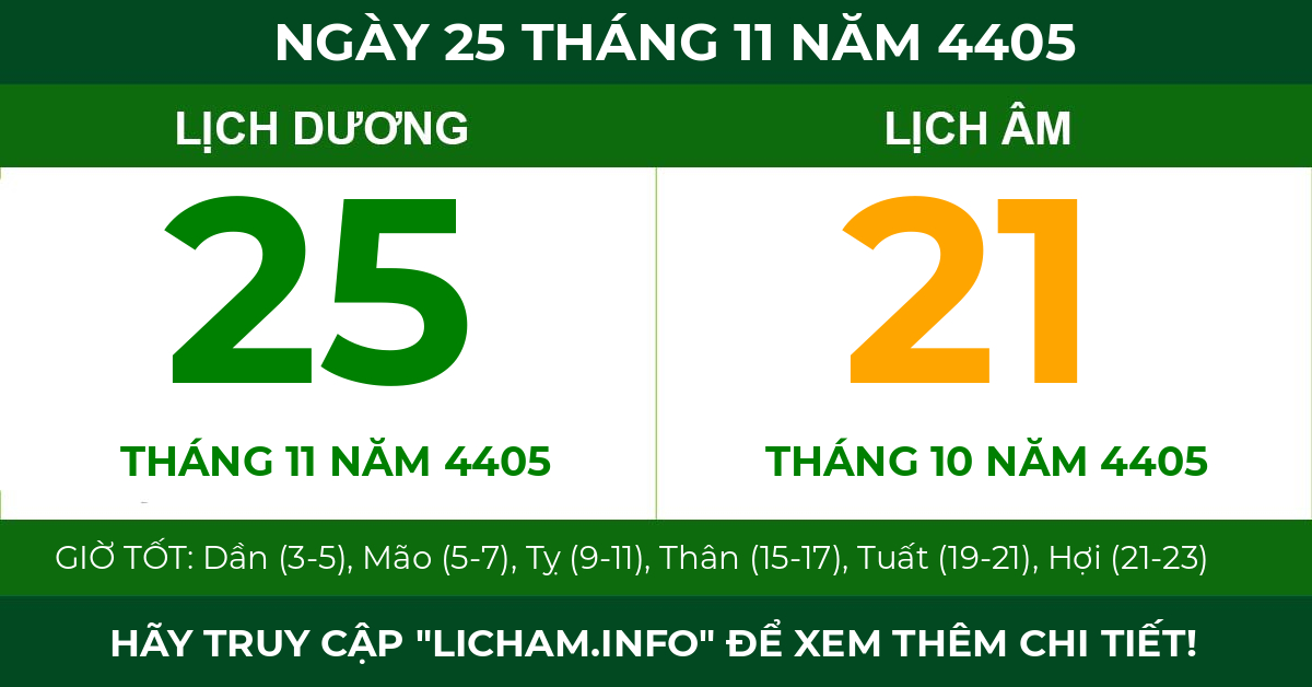 lịch âm ngày 25 tháng 11 năm 4405
