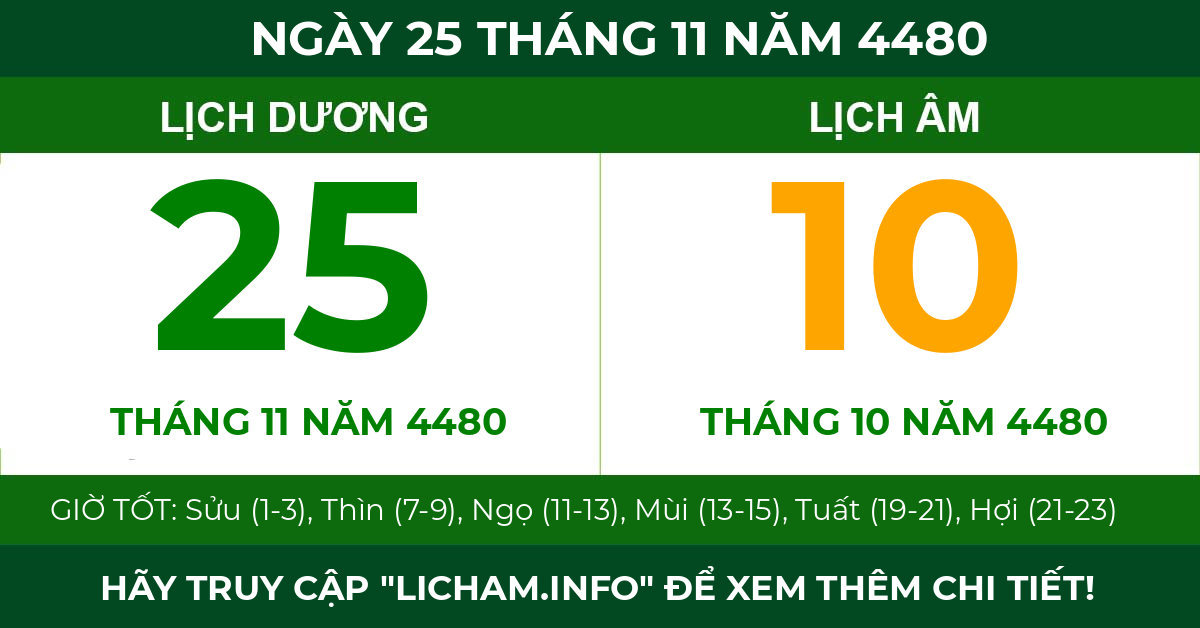 lịch âm ngày 25 tháng 11 năm 4480