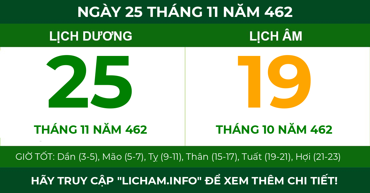 lịch âm ngày 25 tháng 11 năm 462