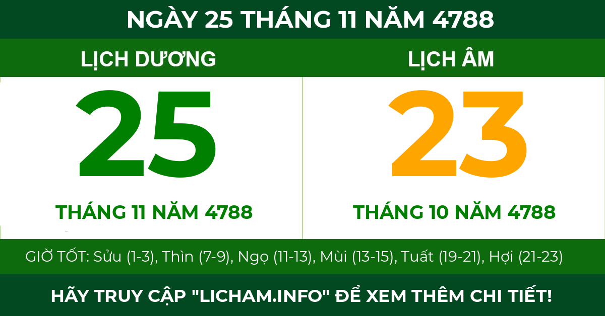 lịch âm ngày 25 tháng 11 năm 4788