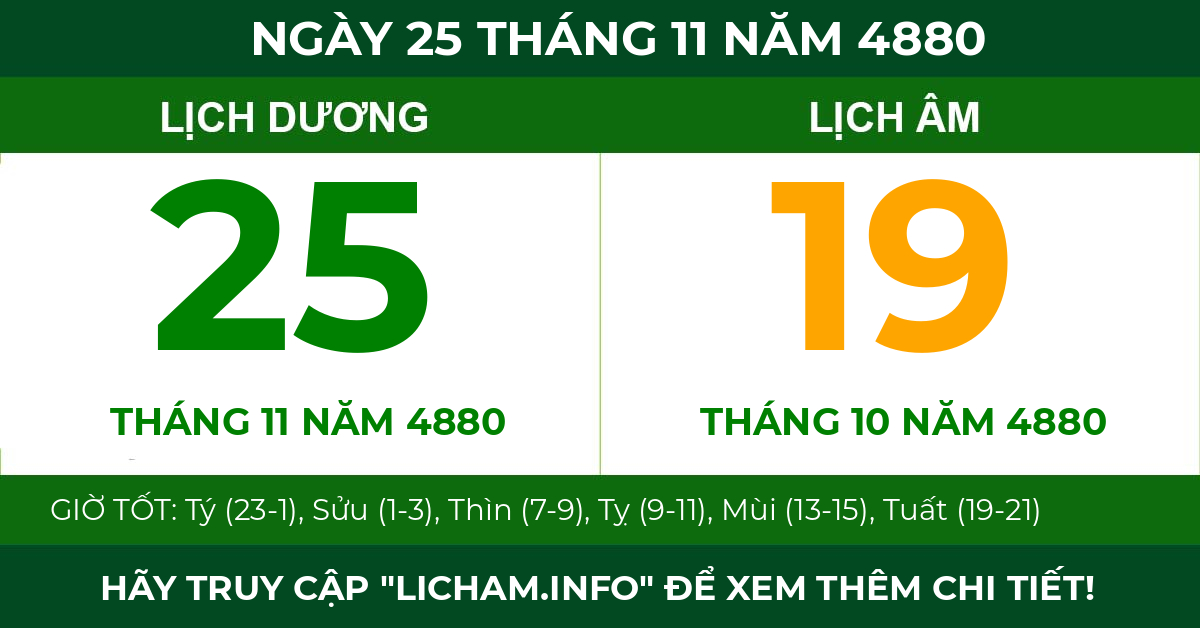 lịch âm ngày 25 tháng 11 năm 4880