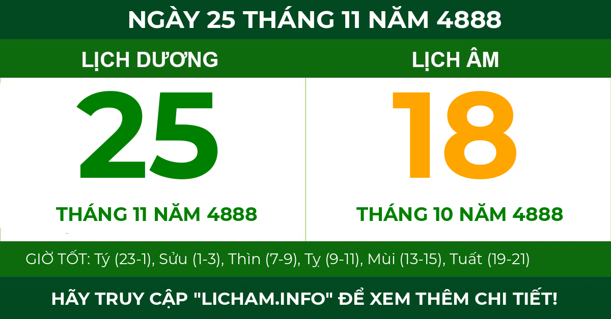 lịch âm ngày 25 tháng 11 năm 4888