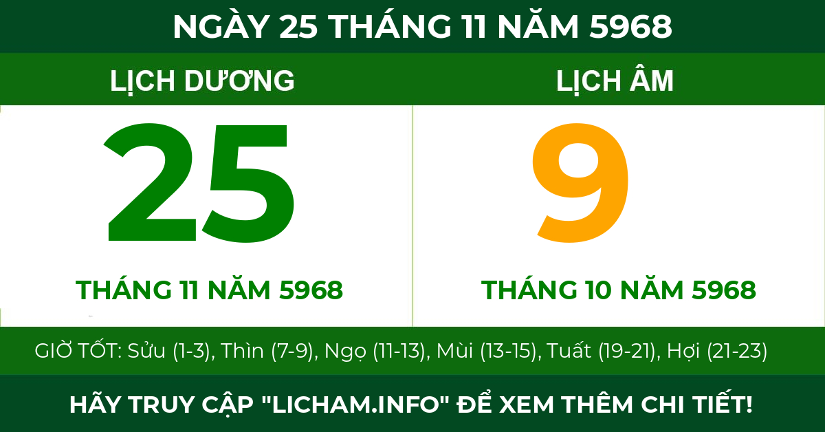 lịch âm ngày 25 tháng 11 năm 5968