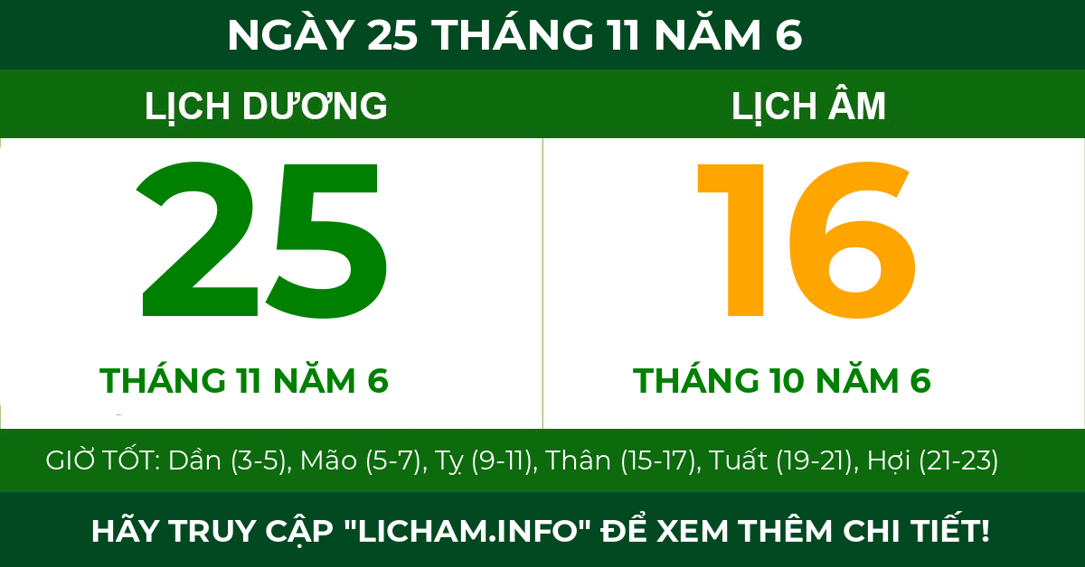 lịch âm ngày 25 tháng 11 năm 6