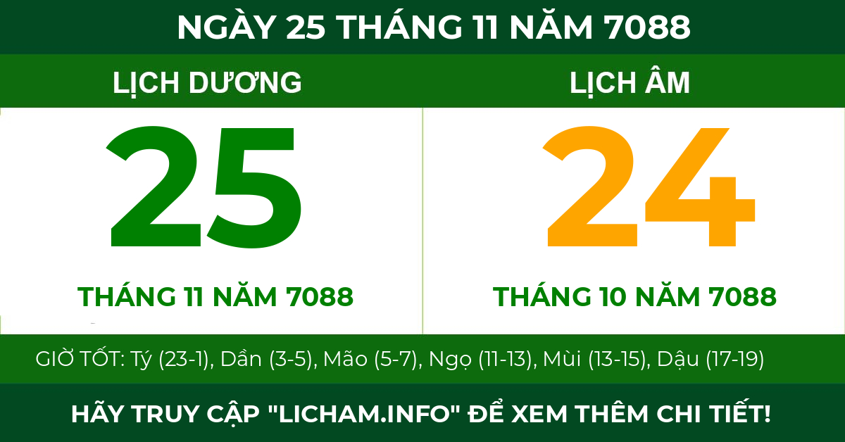 lịch âm ngày 25 tháng 11 năm 7088