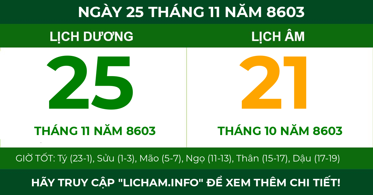 lịch âm ngày 25 tháng 11 năm 8603