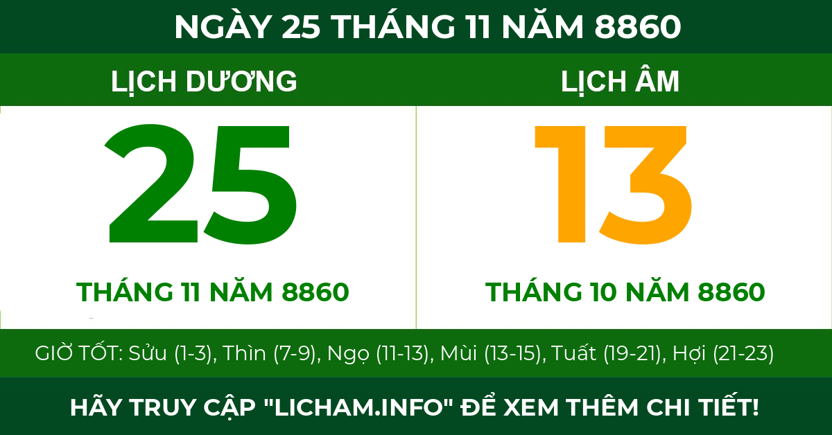 lịch âm ngày 25 tháng 11 năm 8860